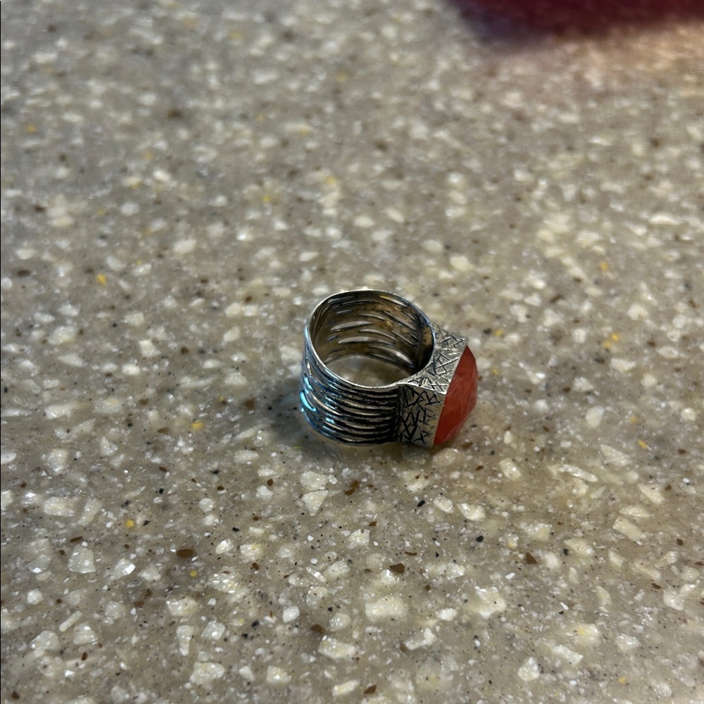 Artisan Silver Ring with Coral Gemstone - Picture 3 of 3